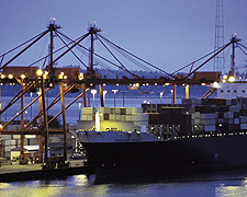 Image of a cargo ship at a port