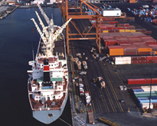 Photo of a cargo ship at a port.