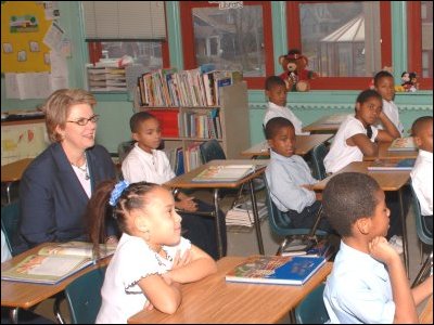 Secretary Spellings attends class with students at Monnier Elementary School in Detroit.