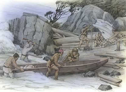 This is an artist’s depiction of the horrible conditions the Corps of Discovery endured at the Dismal Nitch while trapped along the rocky shoreline for six days by a strong, unrelenting winter storm. Drawing by Roger Cooke, Courtesy of the Washington State Historical Society.