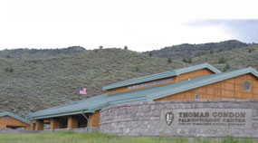 Image of the Thomas Condon Paleontology Center located at Sheep Rock.