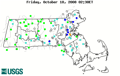 Stream gage levels in Massachusetts, relative to 30 year average.