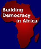 Africa continent map with title 'Building Democracy in Africa'