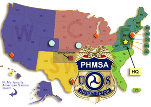 PHMSA Enforcement Badge with a Map of the US, designating the PHMSA Regions