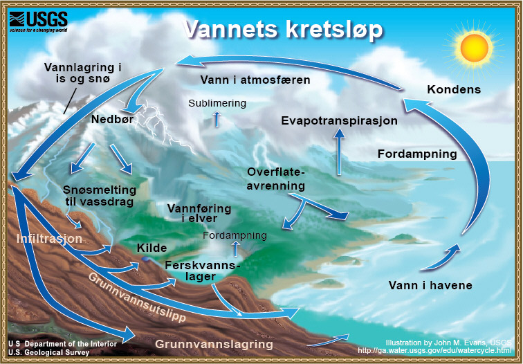 Diagram over vannets kretsløp. 