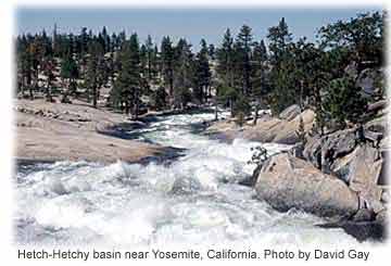Scurgere rezultata din topirea zapezii in bazinul raului Hetch-Hetchy, langa Yosemite, California. Fotografie realizata de David Gay. 