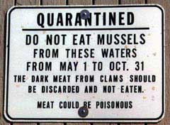 Quarantined - do not eat mussels from these waters - sign