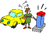 Caricatura de una mujer bombeando gasolina.