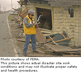 Photo courtesy of FEMA. This picture shows actual disaster site work conditions and may not illustrate proper safety and health procedures.