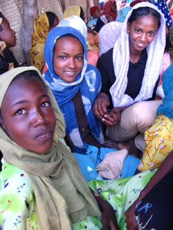 Girls in the El Tomat II camp for displaced people attend health education classes.