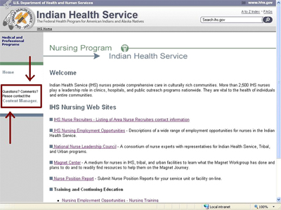 Screenshot showing where the content manager link is found on a typical IHS program website