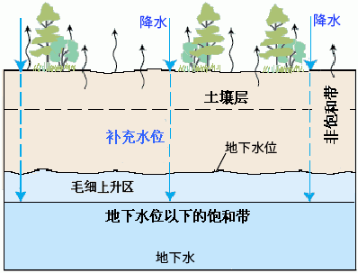 图片：降水渗透到地下的过程. 