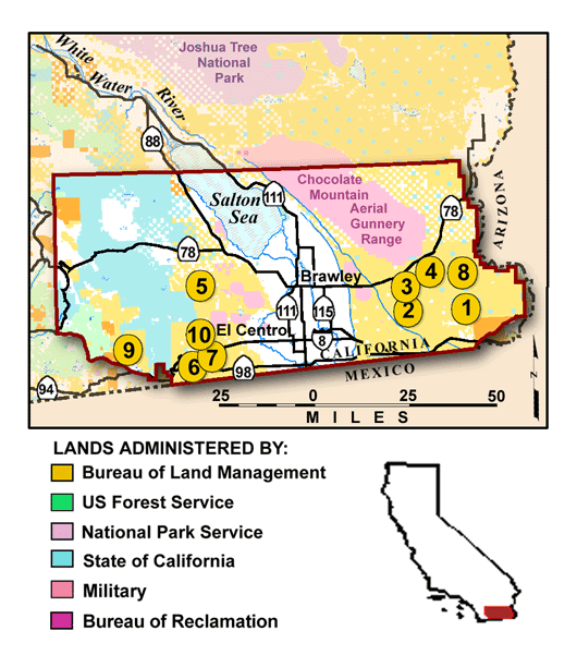 Map of El Centro Resource Area and top ten points of interest