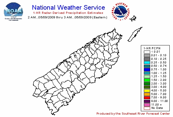 1 hour radar derived  rainfall estimates