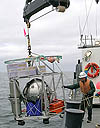 Lowering the deep ESP over the rail of the research vessel Point Lobos