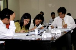 Middle managers from TechcomBank's credit and lending departments attend a training session on lending to small enterprises.