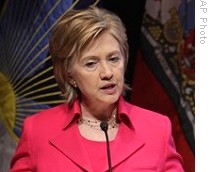 Secretary of State Hillary Rodham Clinton urges donors to provide desperately needed money to Haiti at an Inter-American Development Bank conference in Washington, 14 April 2009