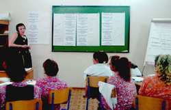 Tatyana Nikitina leads a training session at the prison.