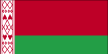 Flag of Belarus is a red horizontal band at top with one-half-width green horizontal band below; on hoist side is white vertical stripe with red Belarusian national ornament.