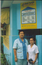 Photo: Nazarina “Baby” Daria with assistant in front of the clinic.