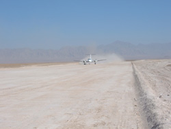 The first flight, operated by PRT Air, takes off from the first airstrip ever built in Afghanistan’s southern Zabul province.