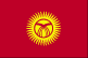 Flag of Kyrgyzstan is red field with a yellow sun in the center that has 40 rays; on the obverse side the rays run counterclockwise, on the reverse, clockwise; in the center of the sun is a red ring crossed by two sets of three lines.