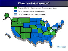 "Who's in what phase now? , this state map illustrate state participation in CVISN.  Details displayed on the linked 'CVISN Deployment Status' page