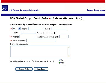 Image of website for email orders from GSA Global Supply