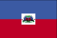 Flag of Haiti is two equal horizontal bands of blue (top) and red with a centered white rectangle bearing the coat of arms, which contains a palm tree flanked by flags and two cannons above a scroll bearing the motto L'UNION FAIT LA FORCE (Union Makes Strength).