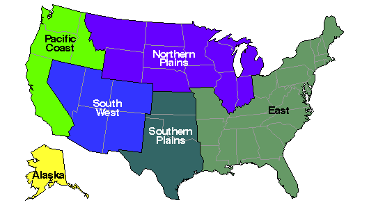 The map shown is linked to information on health behaviors among American Indians and Alaskan Natives and All Races Combined in the United States from 2003 through 2007. Click on a region of the map to obtain this information by specific region.