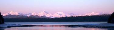 Evening light on the Fairweather Range as seen from park headquarters.