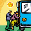 illustration of seniors taking the bus