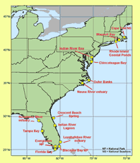 U.S. east coast map with project sites