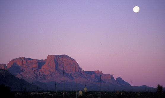 Full Moon at Dawn over Chisos Mountains
