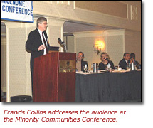 Francis Collins addresses an audience at Conference