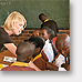 student helping African children