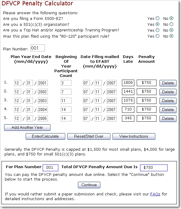 DFVCP Penalty Calculator Example Three