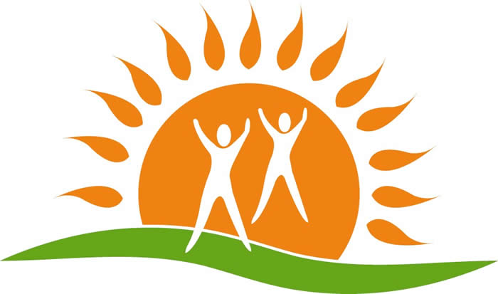Council logo shows 2 people standing on a green slope in front of an orange sun.
