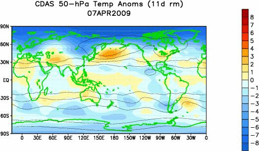 Northern Hemisphere 50 hecto Pascals Temperature Anomalies Animation