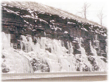 Picture of ground water flowing from a road cut. 