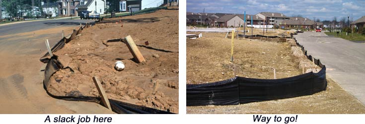 Sediment fences at construction sites. 