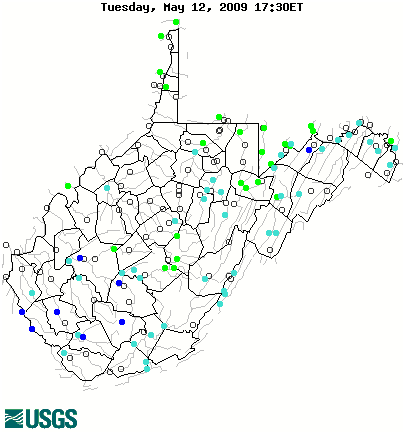 Current streamflow conditions in West Virginia; click to go to a live map.