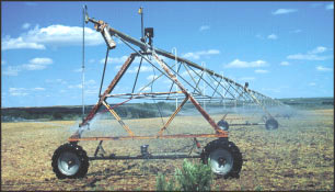 A low-pressure center-pivot irrigation system. 