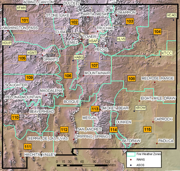 Map of New Mexico showing forecast points