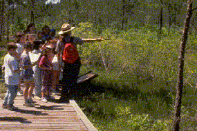 School children enjoying a walk with a ranger