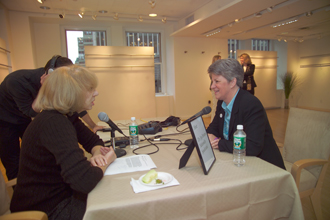 The Honorable Diane M. Stuart, Director, Office on Violence Against Women (OVW) discusses domestic violence with hosts at Talk Radio Row in New York City.

