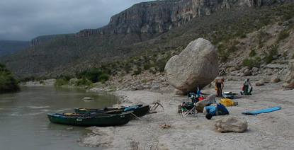 Setting up camp along the Rio Grande