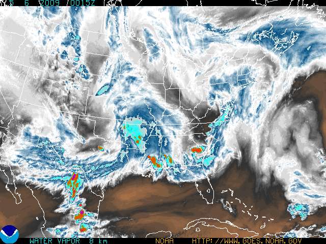 A recent water vapor image from GOES-12.  Click on the image for a larger view.