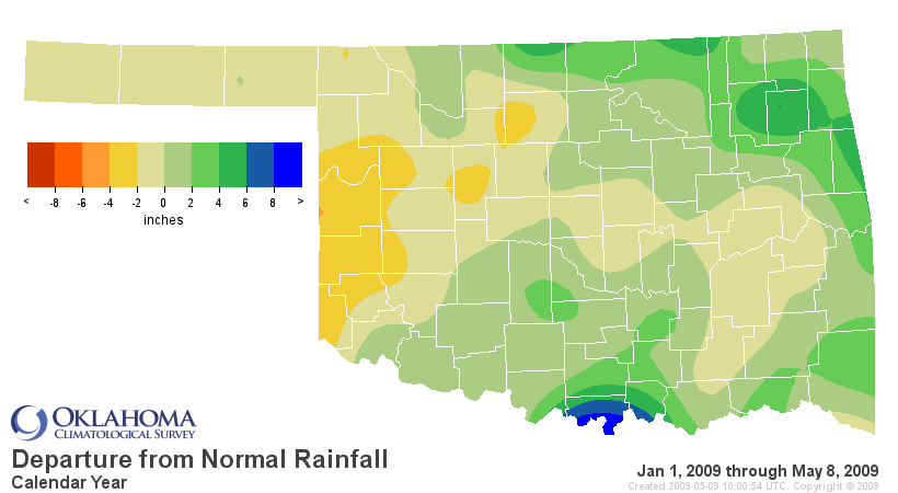 Precipitation Departure from Normal for Oklahoma for the Calendar Year