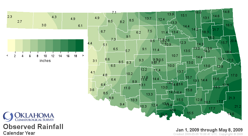 Total Precipitation for Oklahoma for the Calendar Year